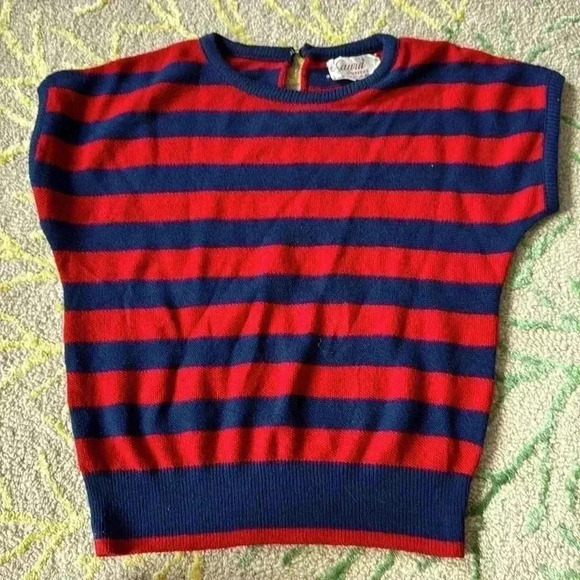 Vintage 80s knit striped sweater top cropped 8 - Picture 1 of 4